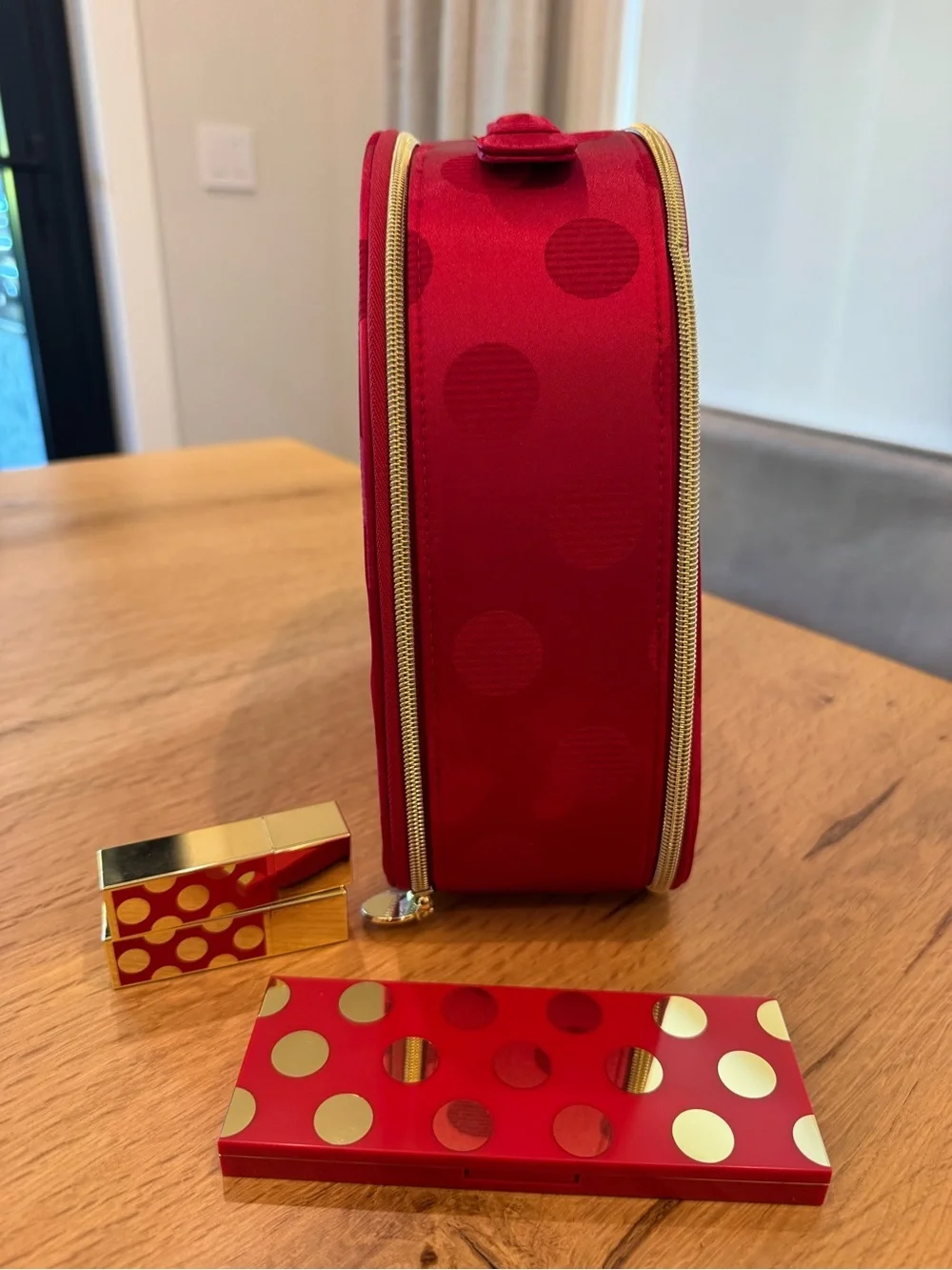 Estee Lauder Red Cosmetic Bag with Lipstick and Eyeshadow